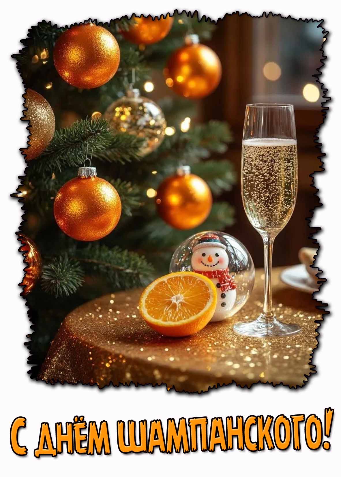 Новогодняя открытка с днём шампанского