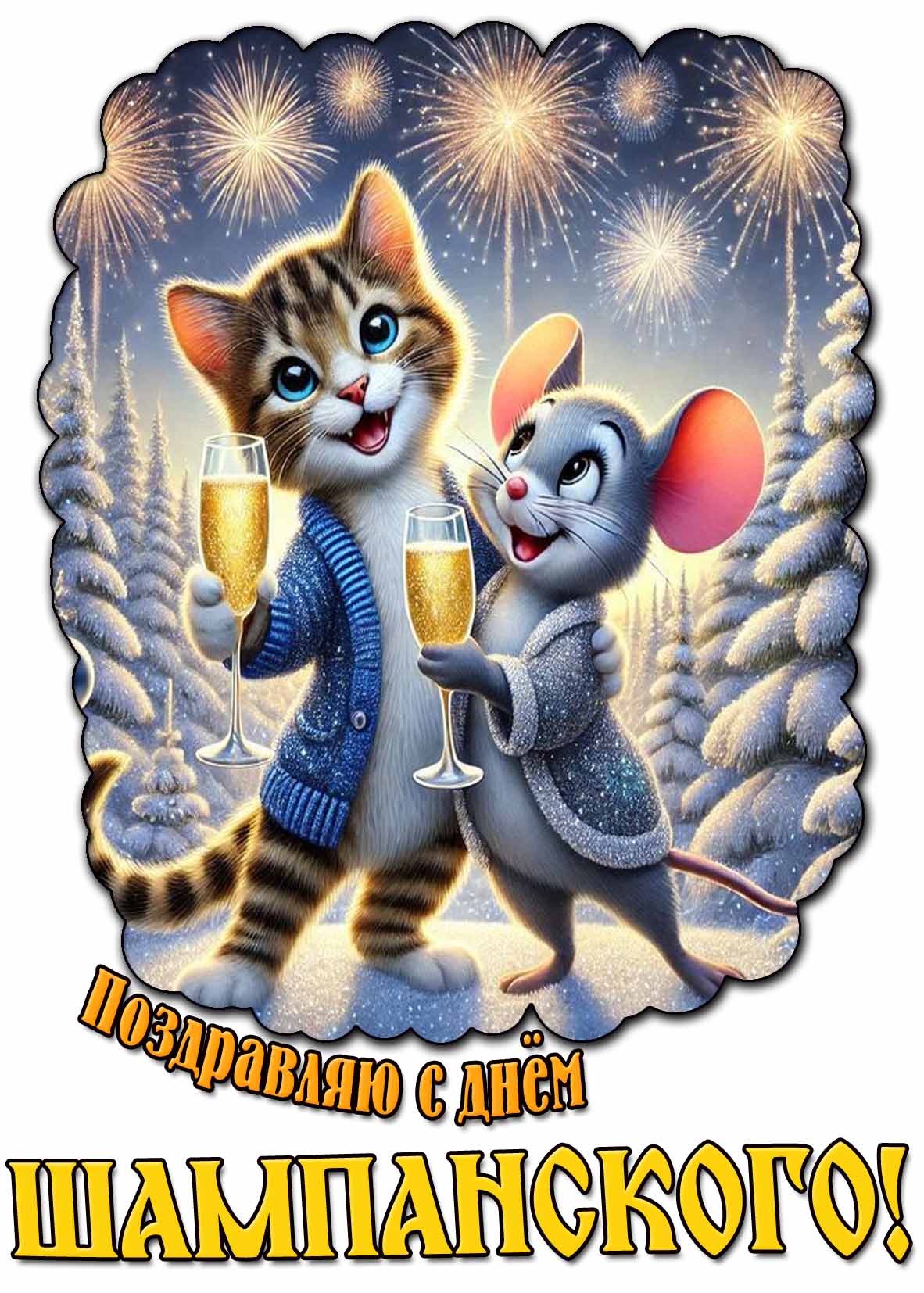 Поздравляю с днём шампанского! - прикольная зимняя картинка