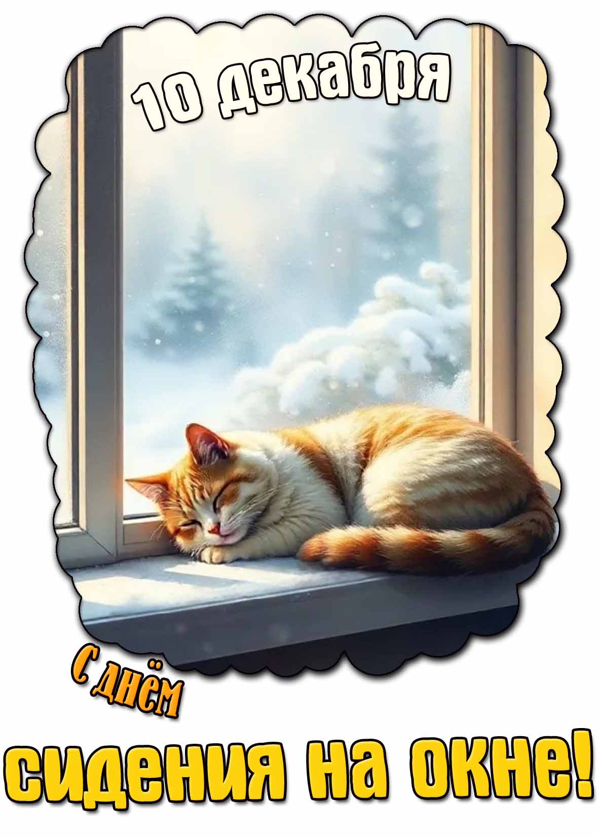 С днём сидения на окне! - зимняя открытка на 10 декабря