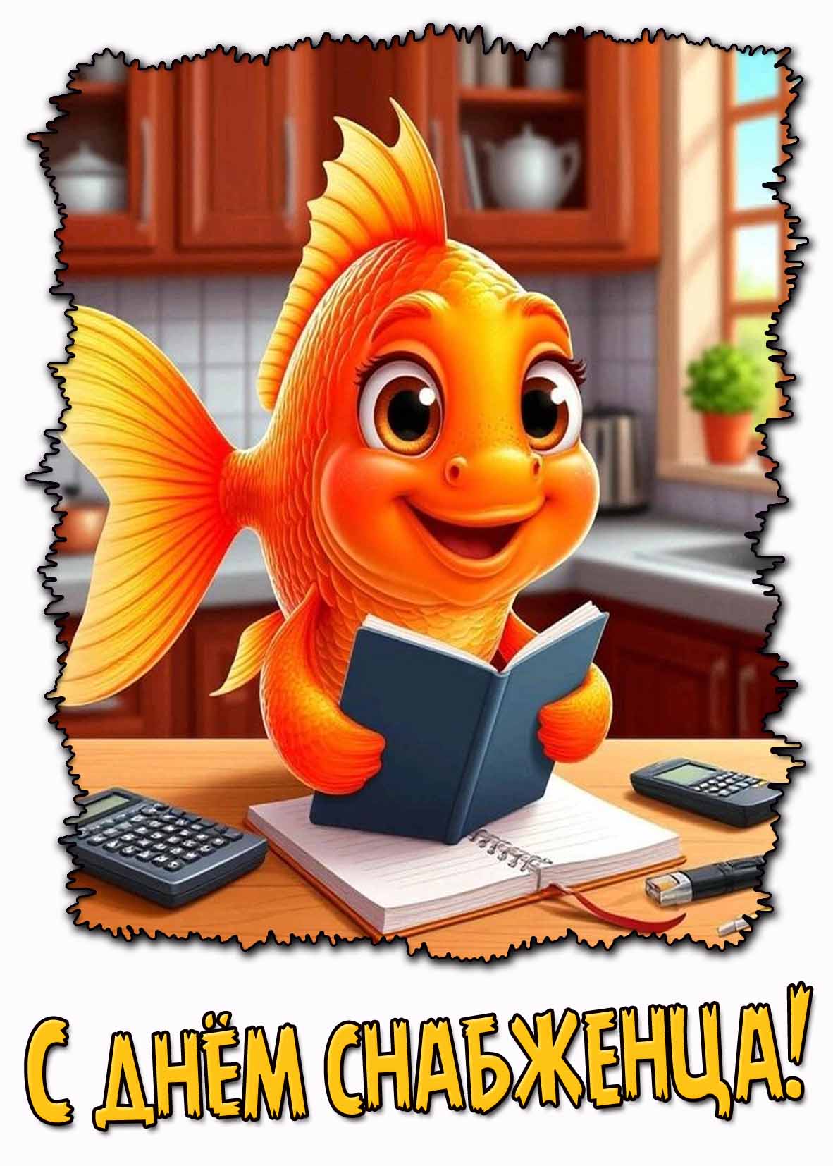 С днём снабженца! - открытка с золотой рыбкой