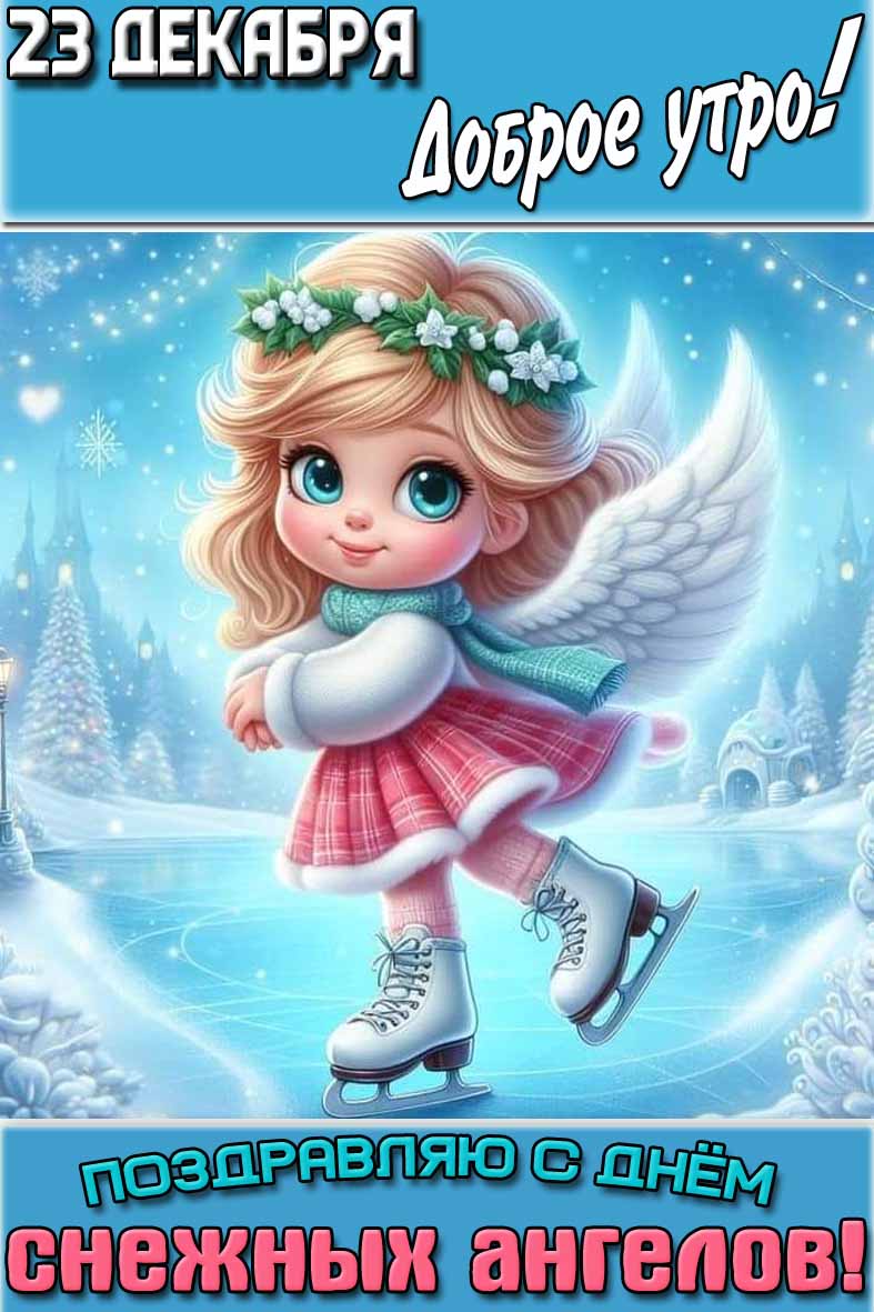 Открытка "23 декабря доброе утро! Поздравляю с днём снежных ангелов!"
