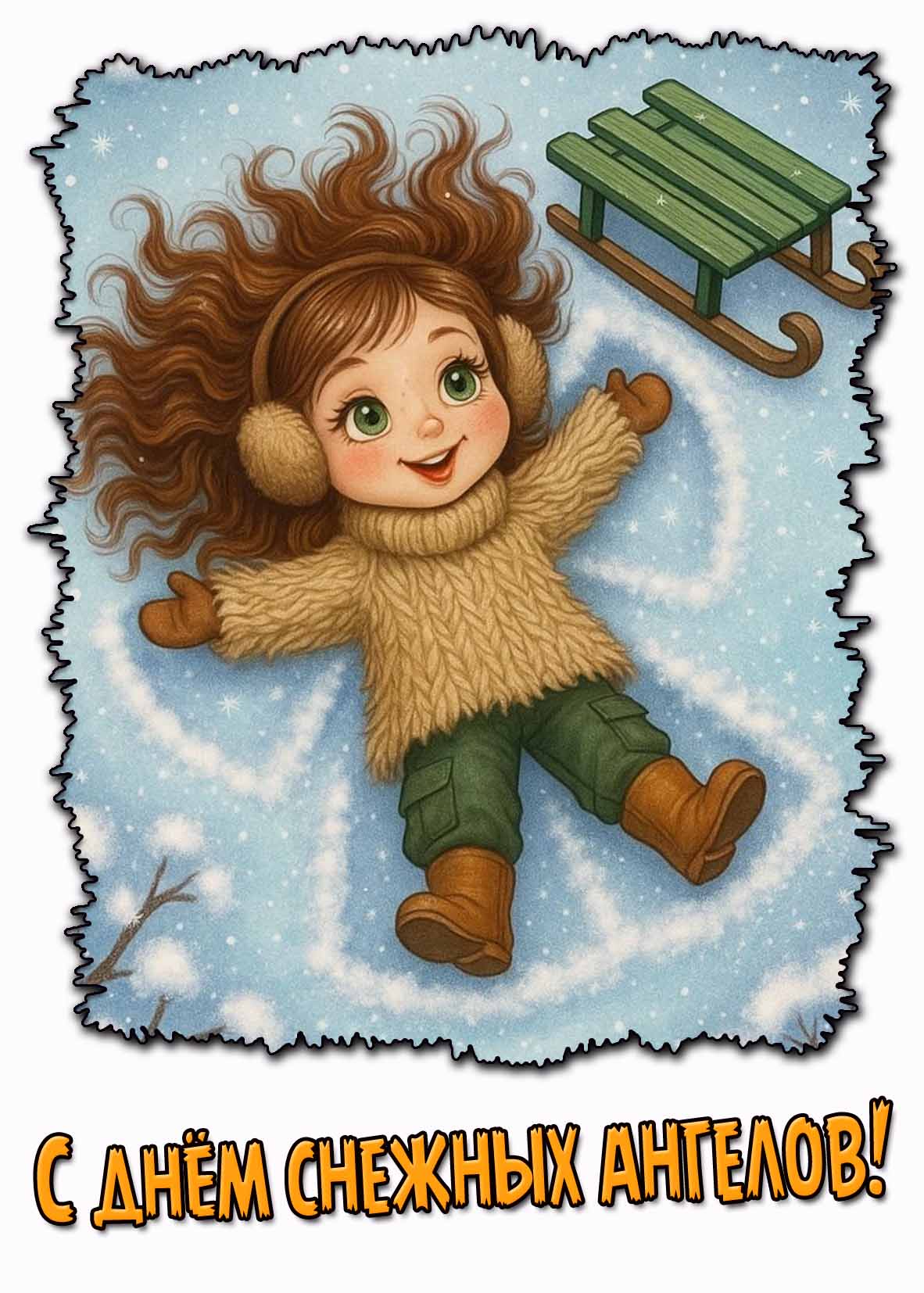 С днём снежных ангелов! - открытка для девочек