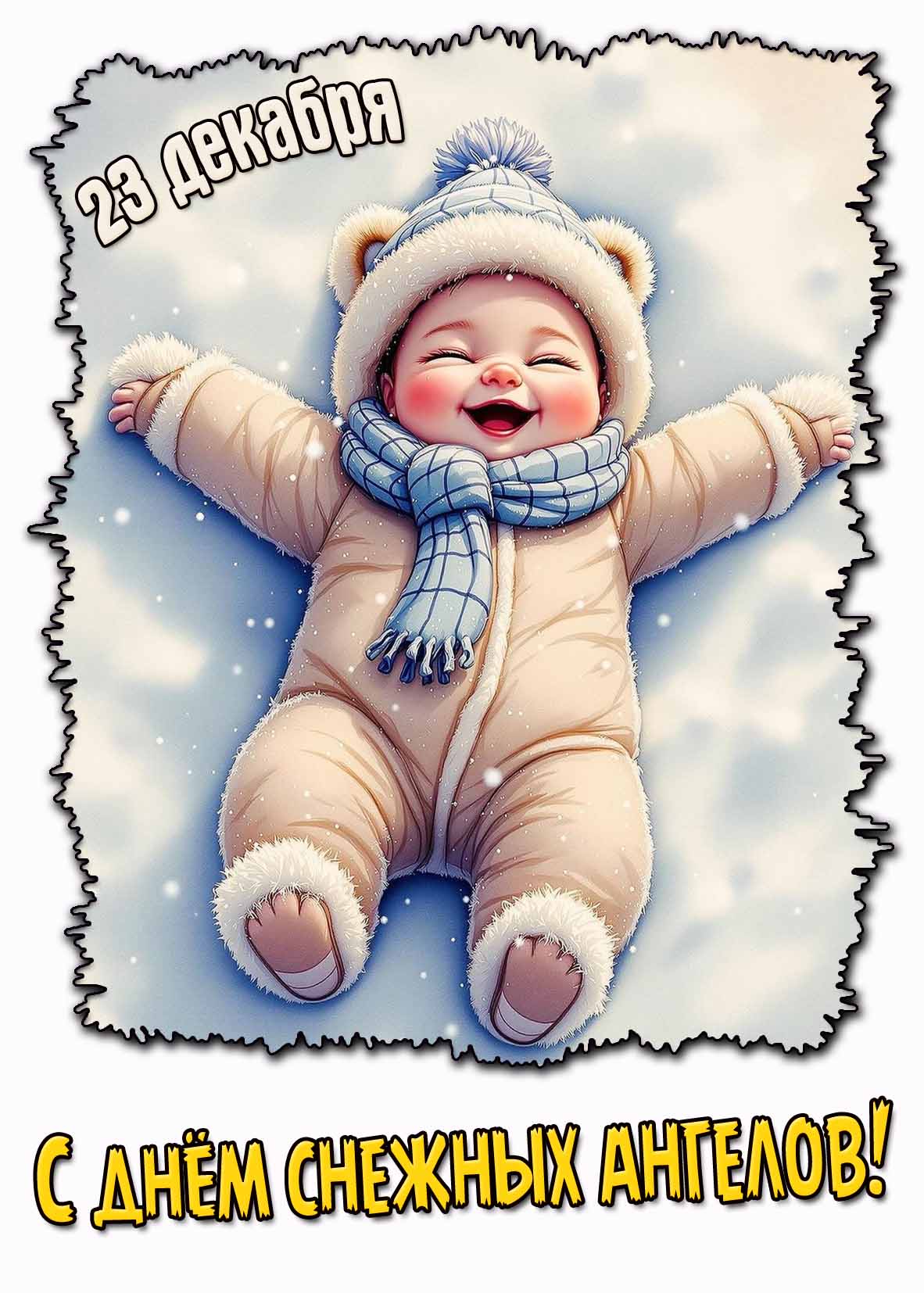 Детская открытка на 23 декабря - С днём снежных ангелов!
