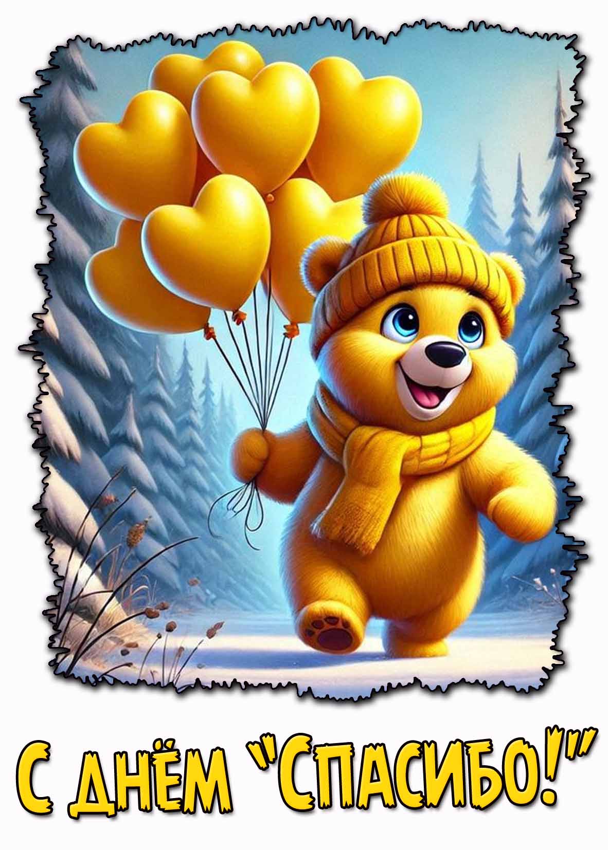 Прикольная зимняя открытка с днём «Спасибо!»