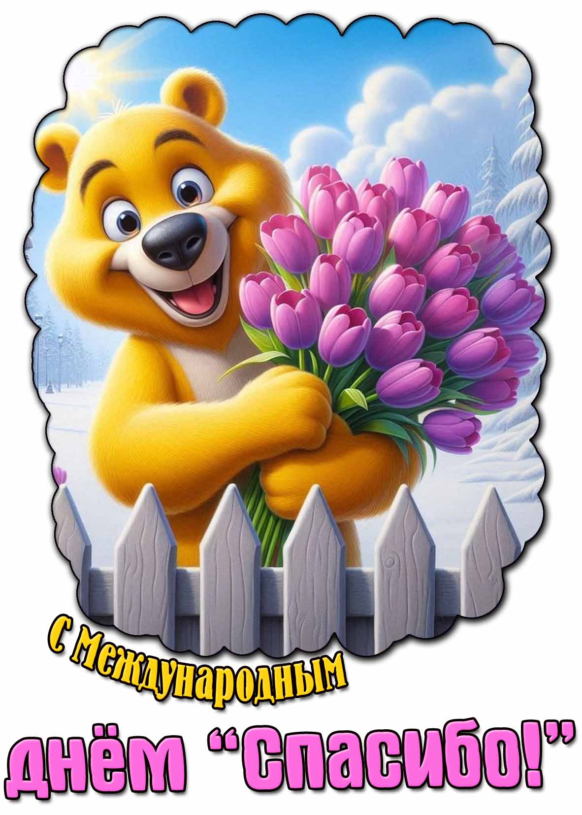 С Международным днём «Спасибо!» - зимняя картинка с цветами