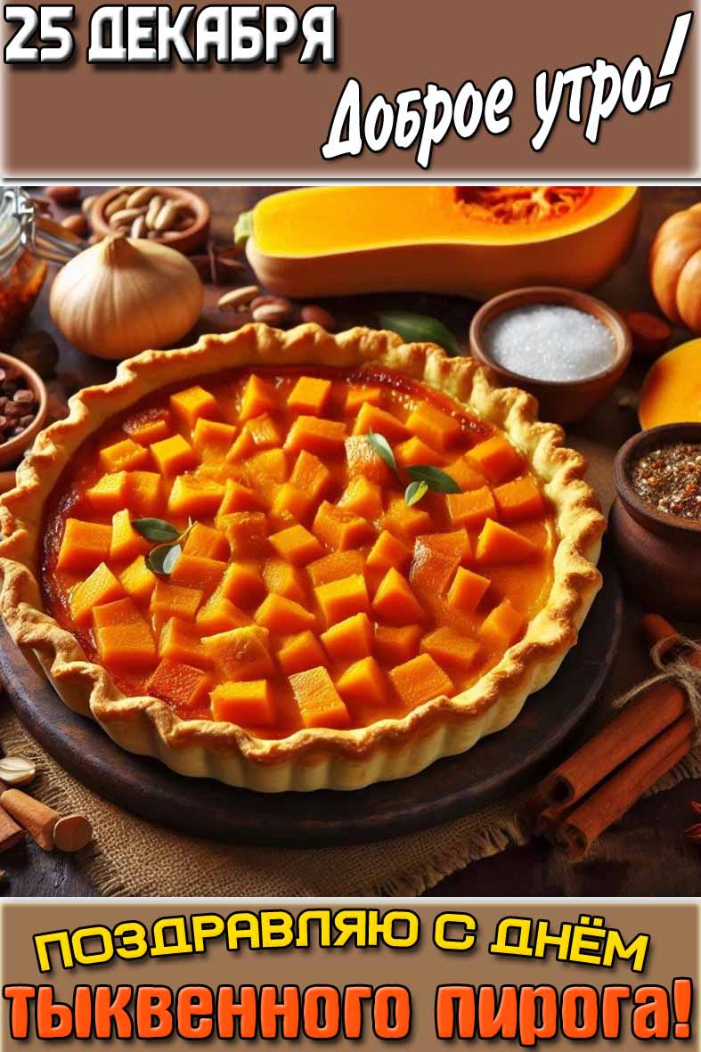 Открытка "25 декабря доброе утро! Поздравляю с днём тыквенного пирога!"