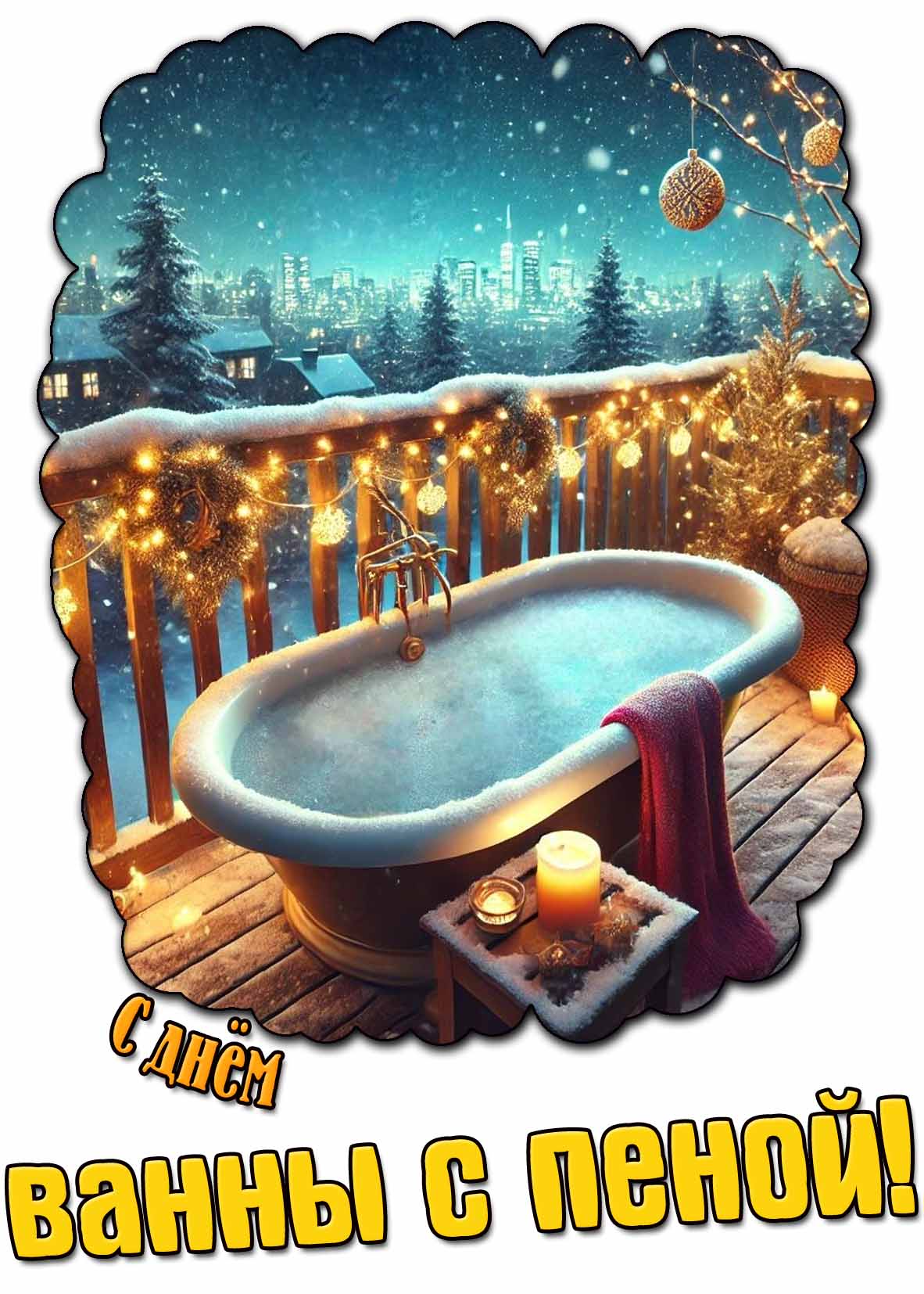 Красивая зимняя картинка с днём ванны с пеной