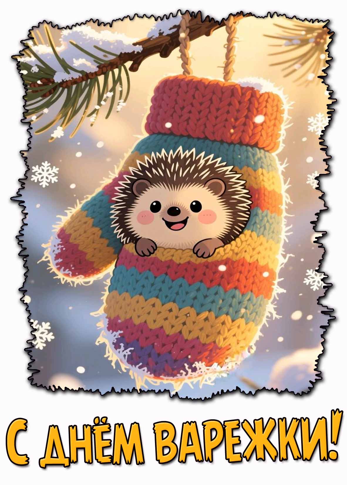 С днём Варежки! - мультяшная открытка для детей