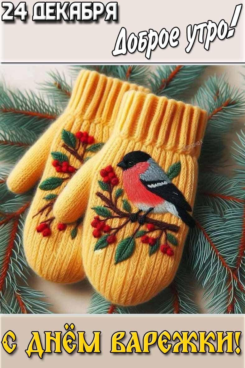 Картинка "24 декабря доброе утро! С днём Варежки!"