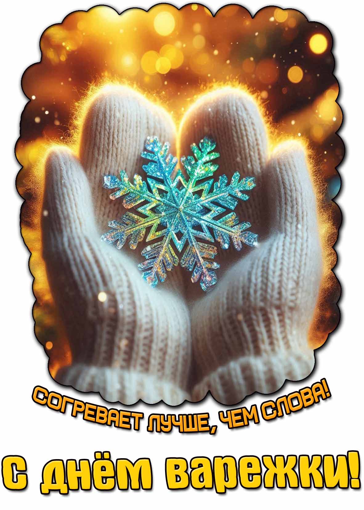 Открытка "Согревает лучше, чем слова! С днём варежки!"