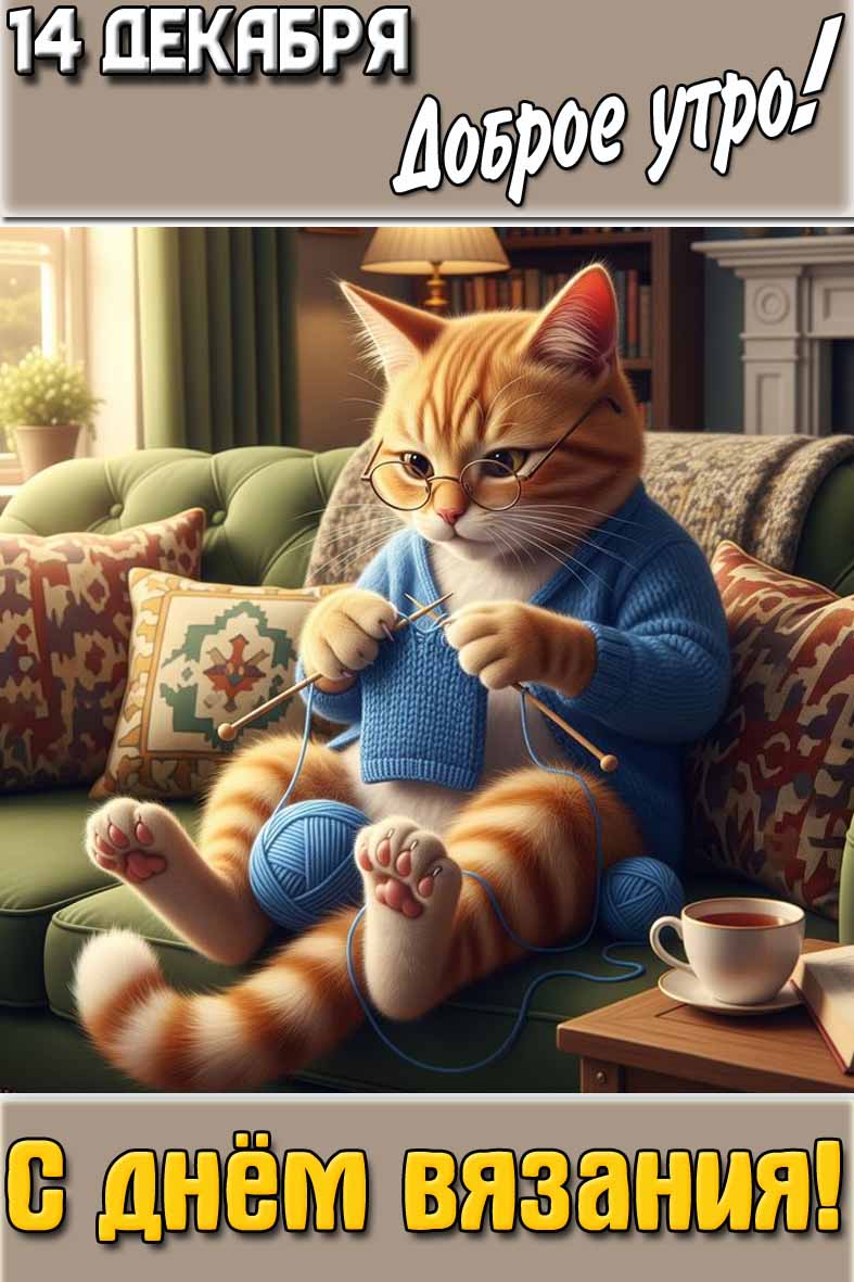 Открытка "14 декабря доброе утро! С днём вязания!"