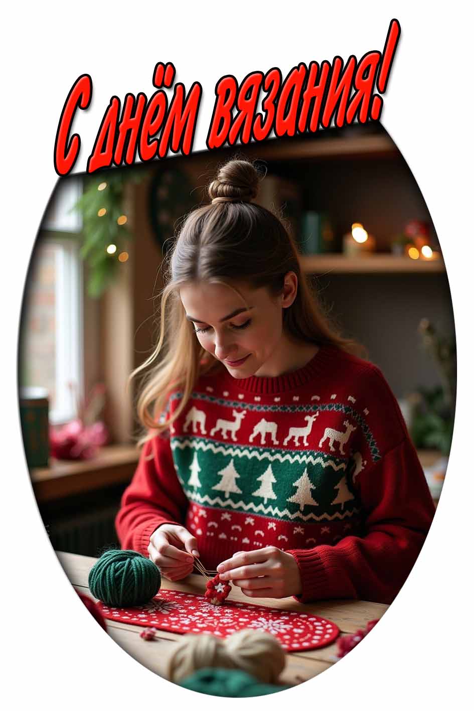 С днём вязания! - новогодняя открытка