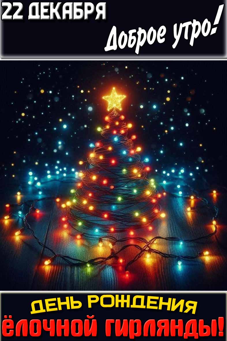 Открытка "22 декабря доброе утро! День рождения ёлочной гирлянды!"