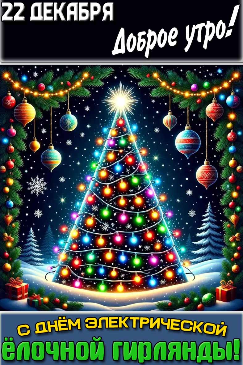 Картинка "22 декабря доброе утро! С днём электрической ёлочной гирлянды!"