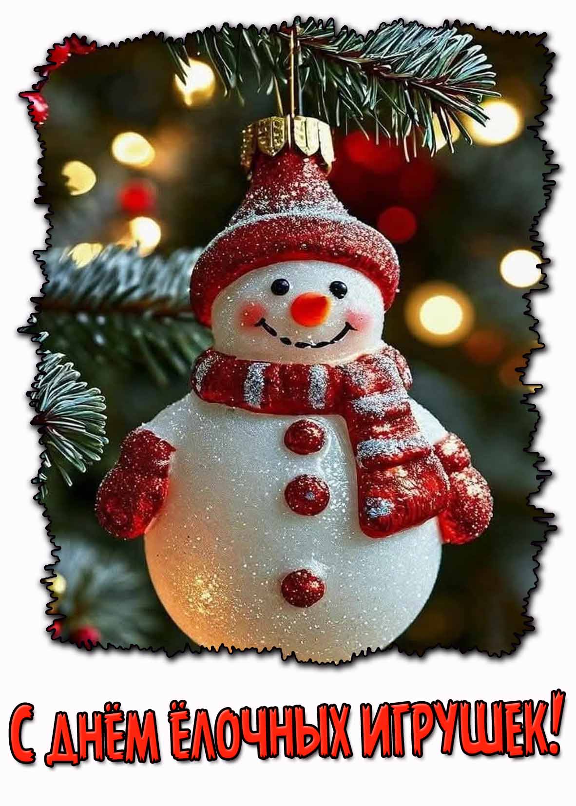 С днём ёлочных игрушек! - картинка со снеговиком