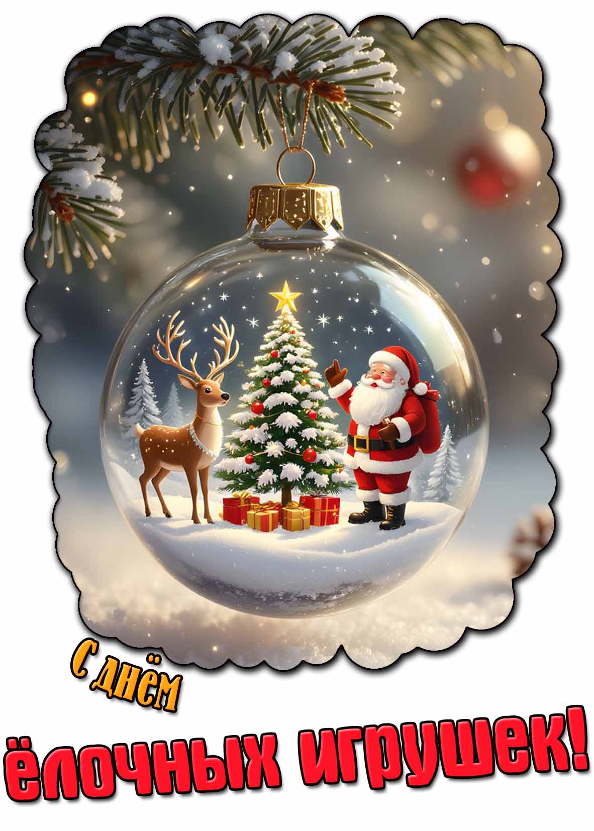 Открытка с днём ёлочных игрушек