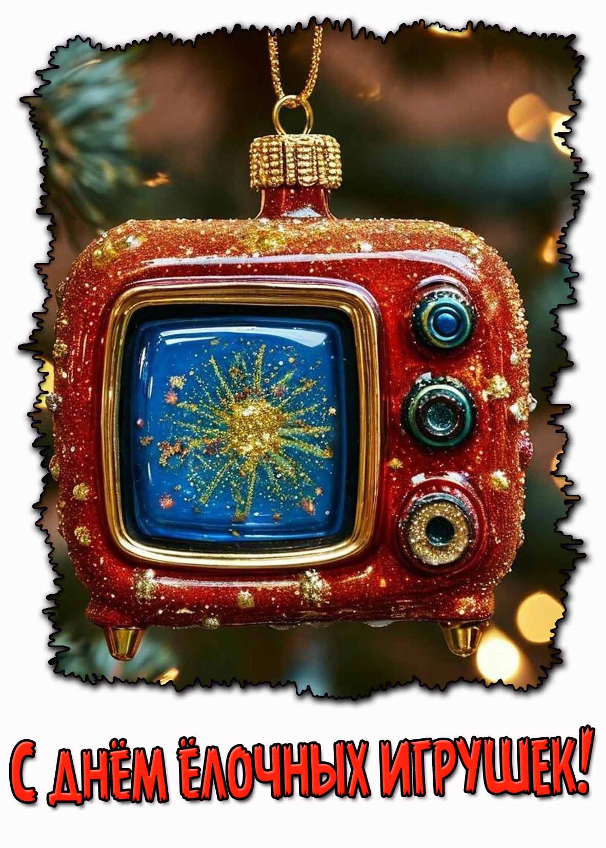 Ретро картинка с днём ёлочных игрушек