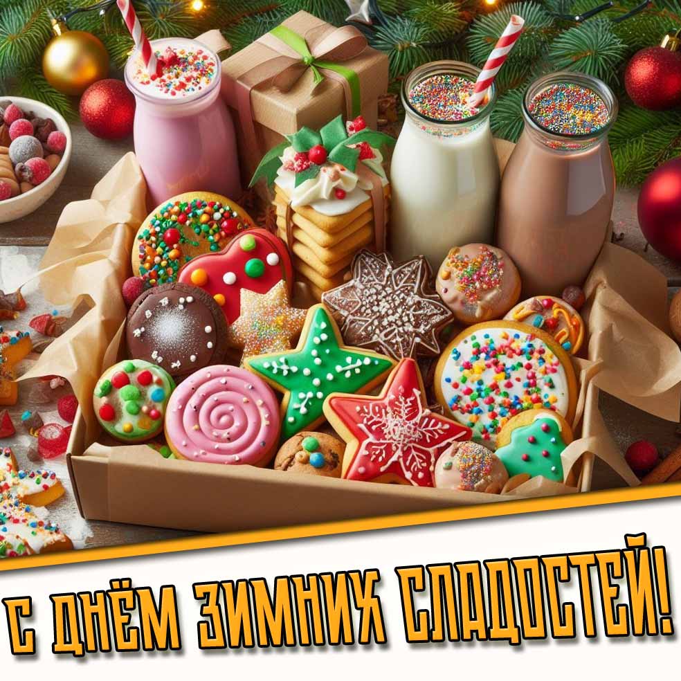С днём зимних сладостей! - открытка с печеньками