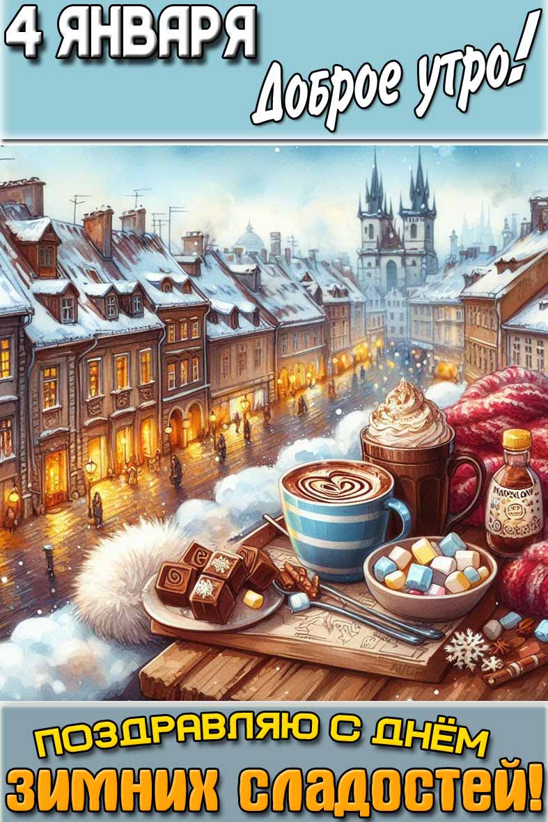 Картинка "4 января доброе утро! Поздравляю с днём зимних сладостей!"