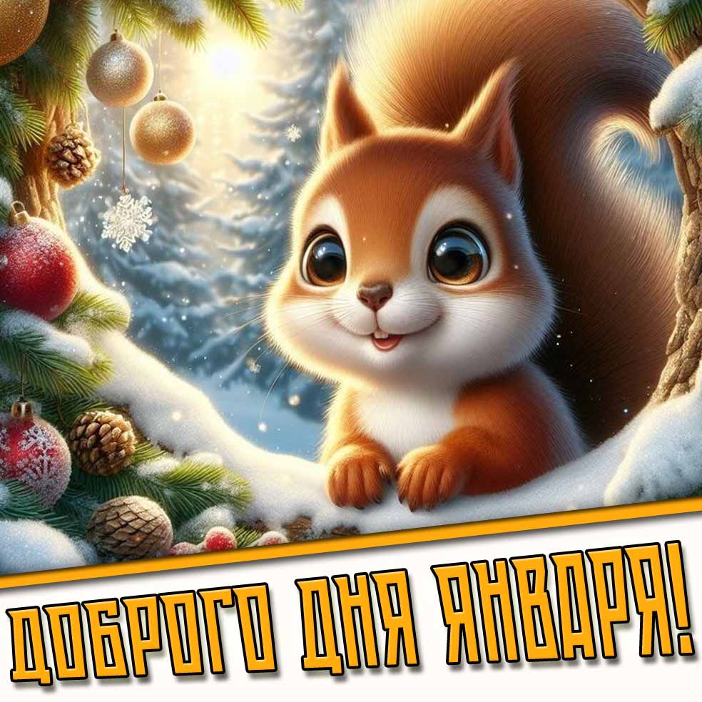 Доброго дня января! - открытка с белочкой