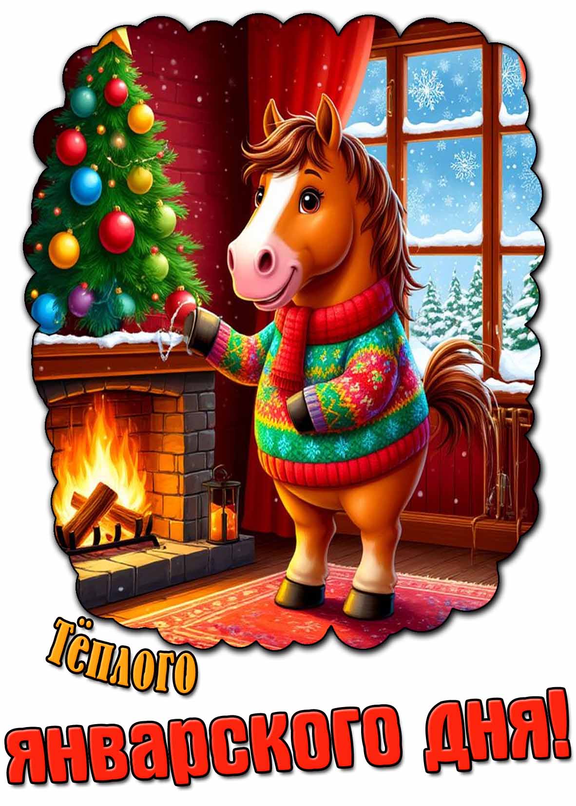 Тёплого январского дня! - открытка с лошадью