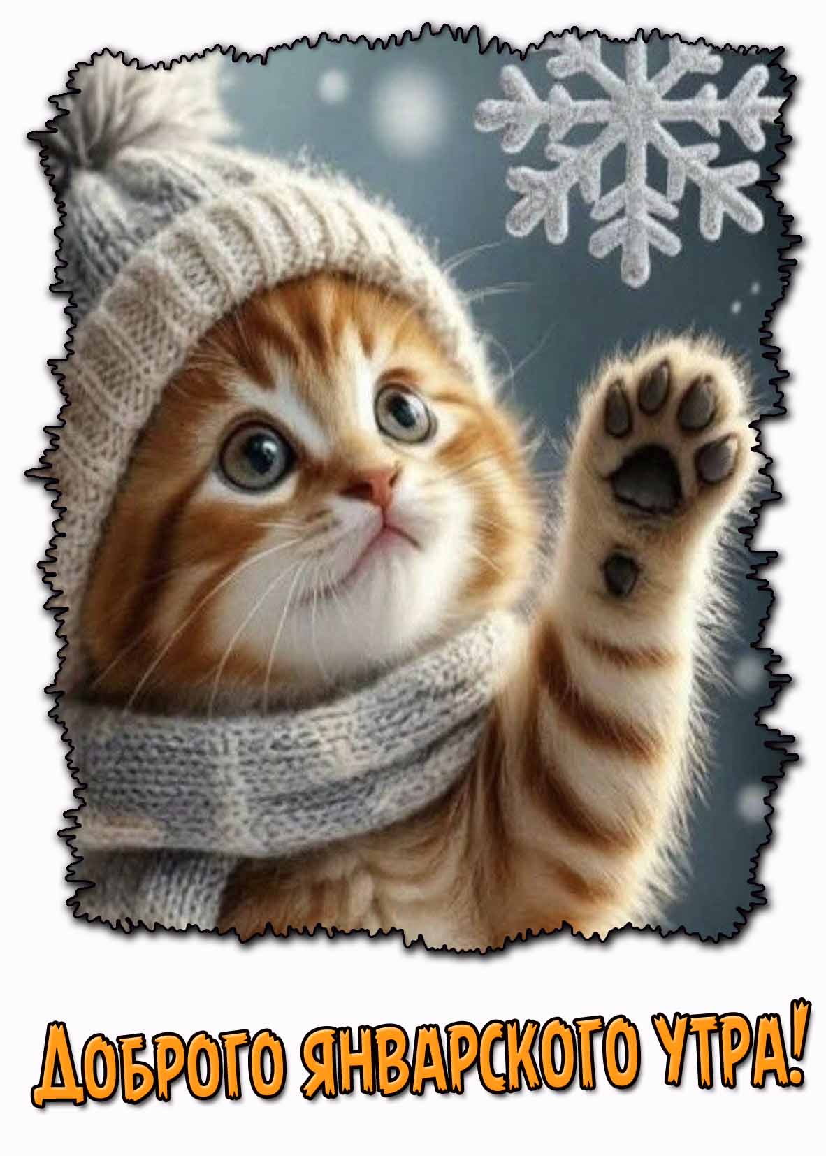 Доброго январского утра! - открытка с котёнком