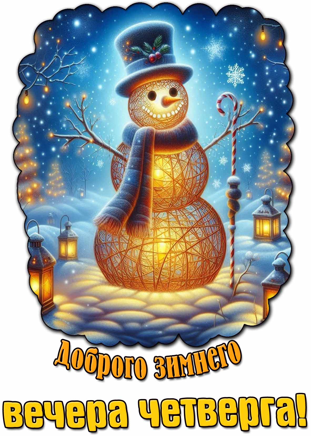 Прикольная открытка доброго зимнего вечера четверга