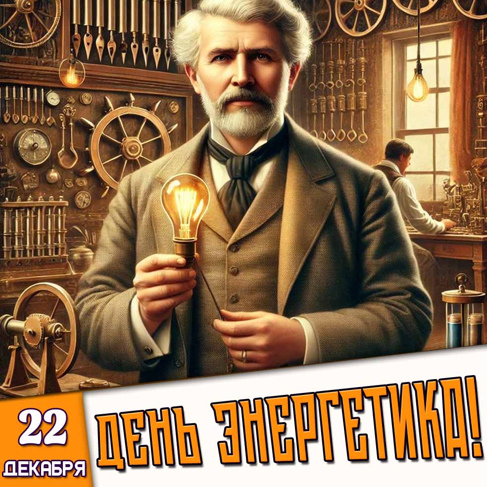 Открытка 22 декабря - день энергетика!