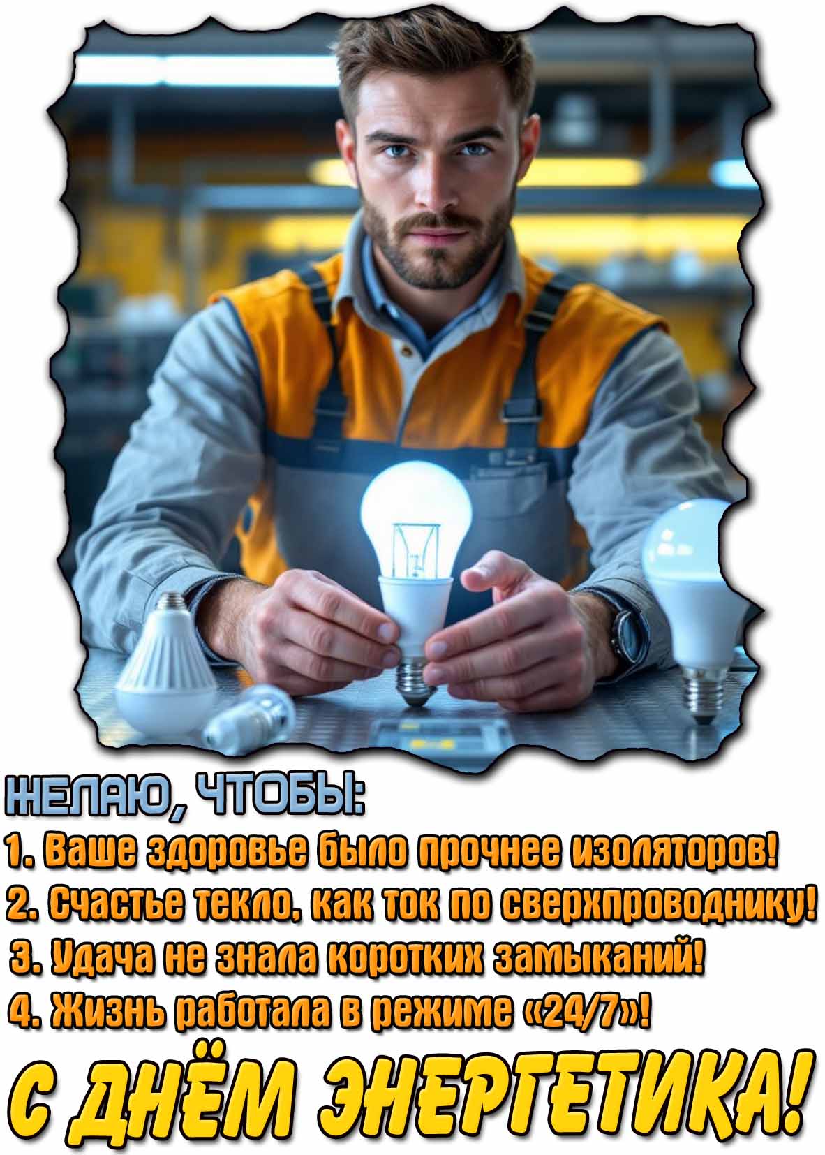 Поздравительная открытка с пожеланиями на день энергетика