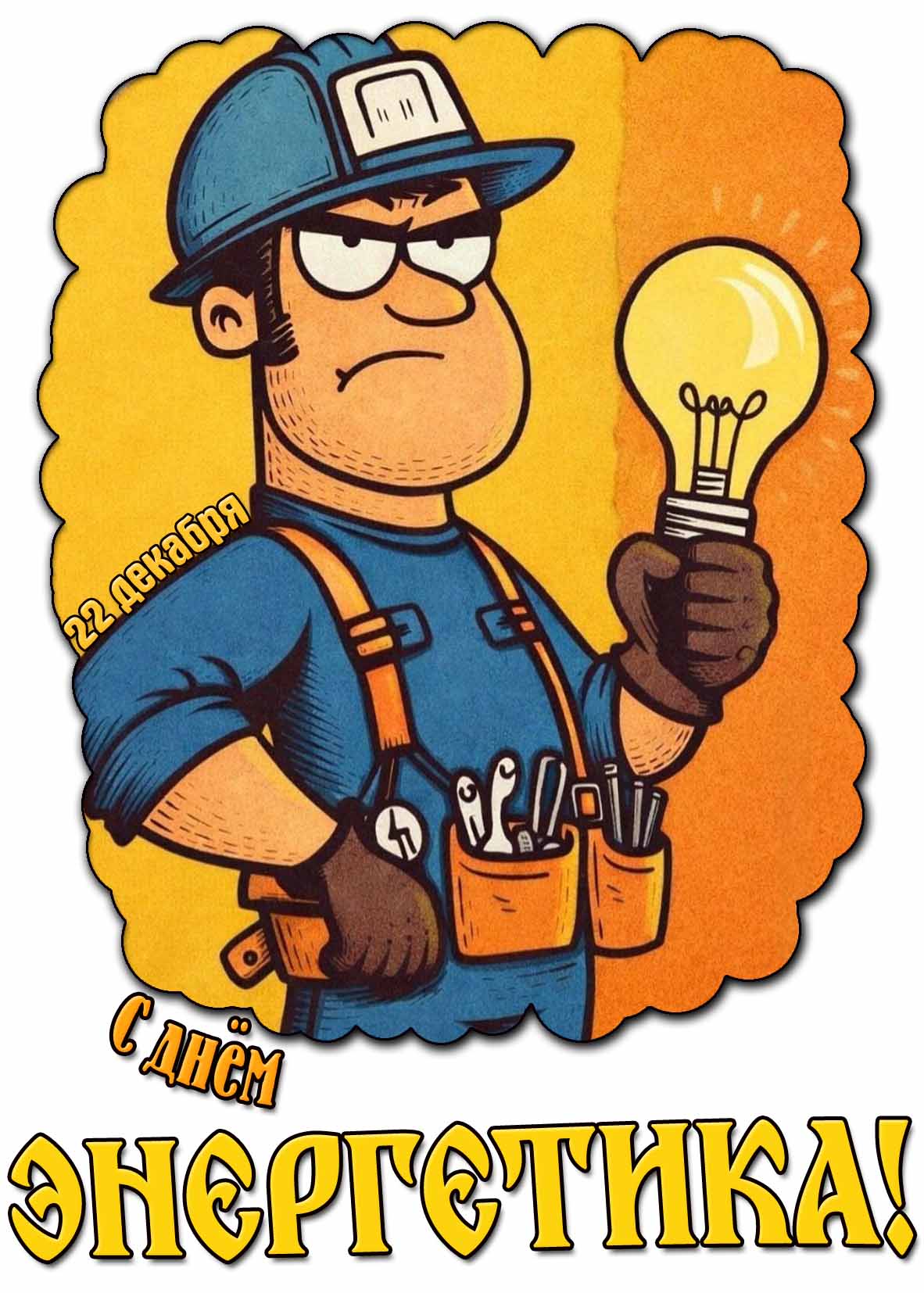 Прикольная открытка с днём энергетика - 22 декабря