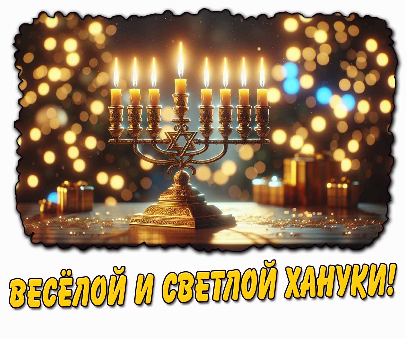 Открытка весёлой и светлой Хануки!