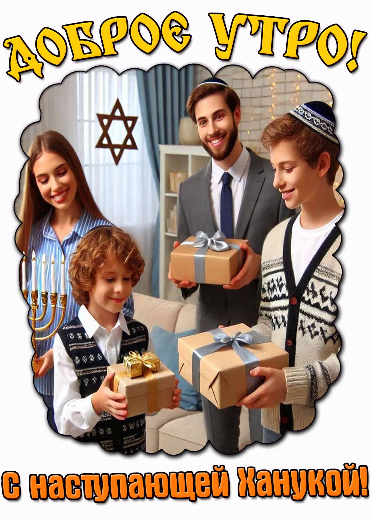 Открытка "Доброе утро! С наступающей Ханукой!"