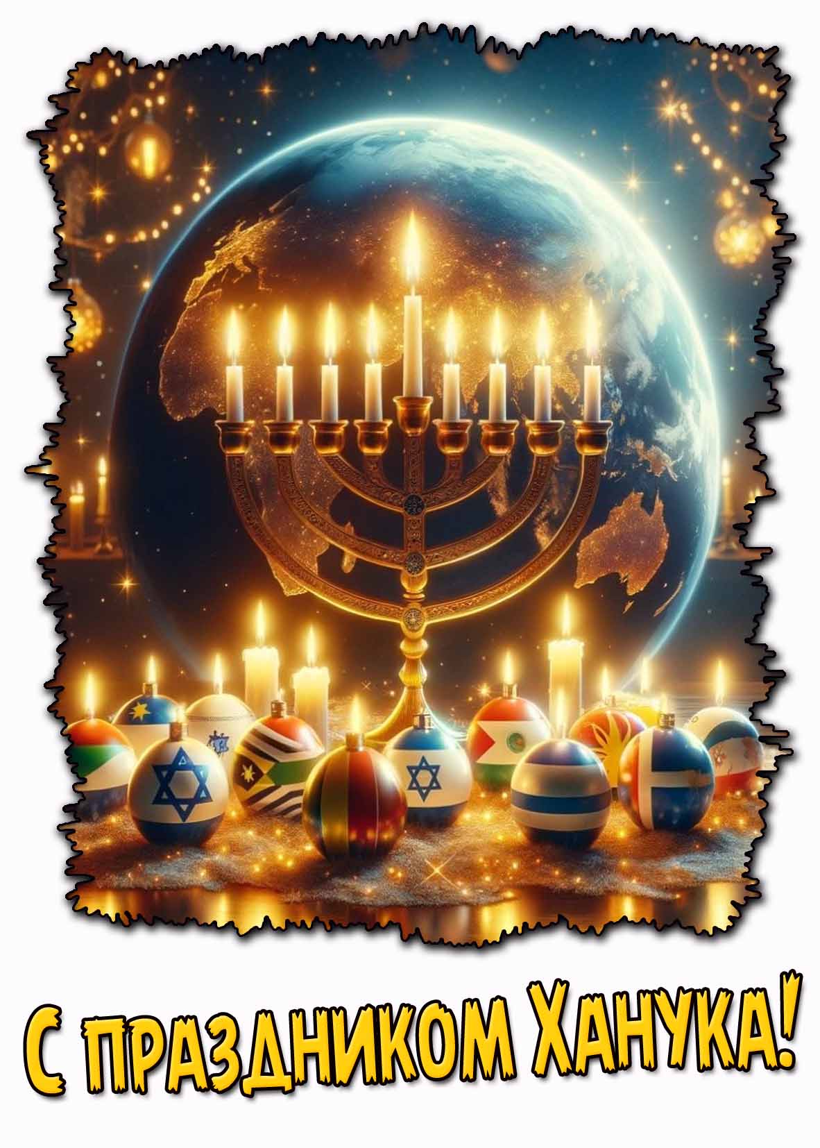 С праздником Ханука! - открытка со свечами