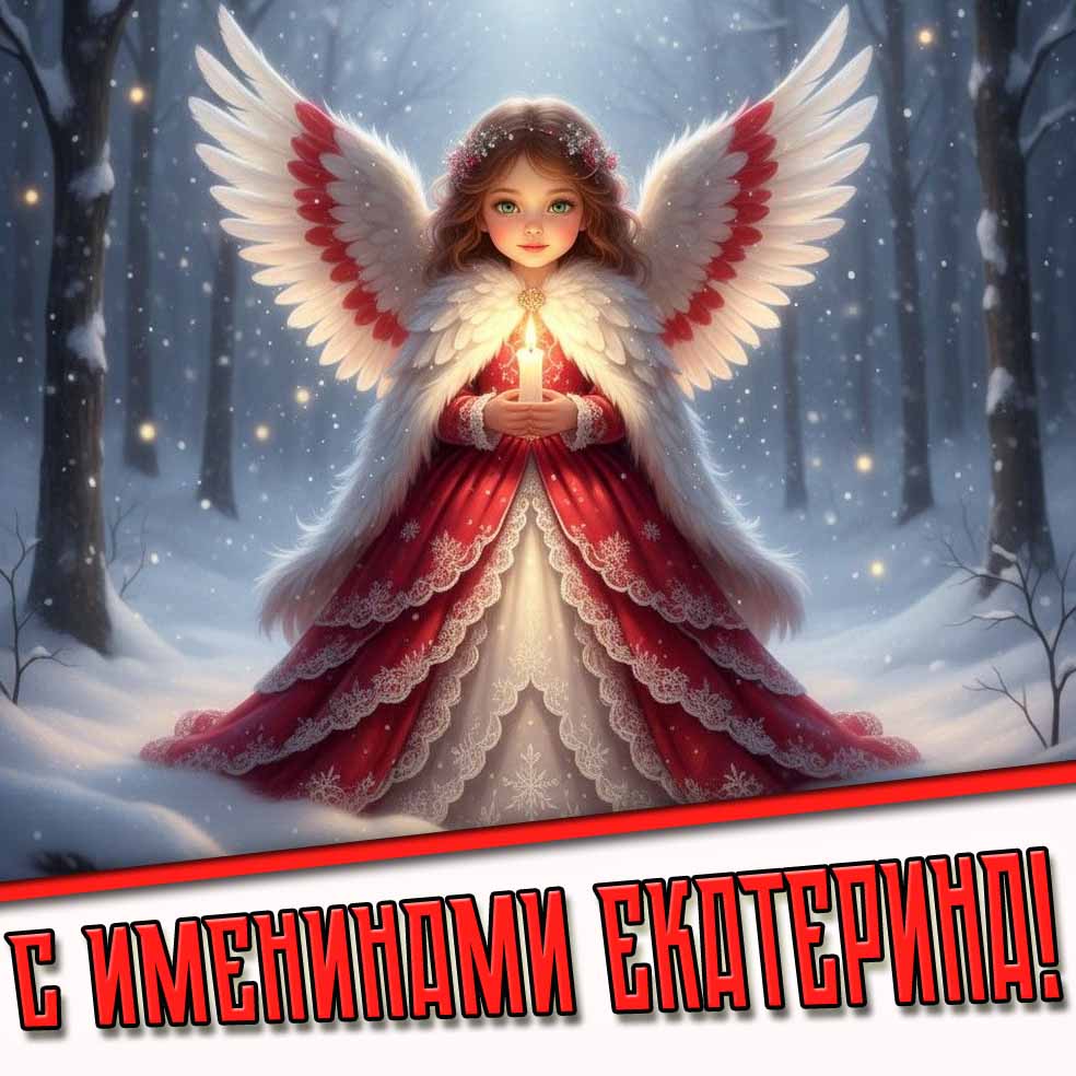 Зимняя открытка с именинами Екатерина