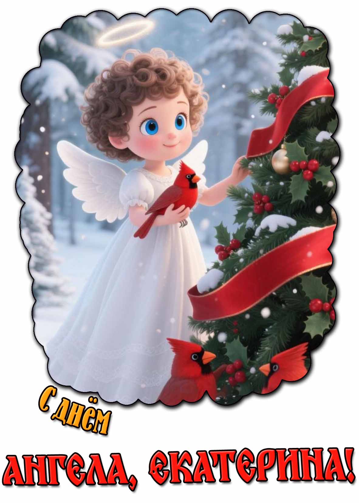 Зимняя открытка "С днём ангела, Екатерина!"