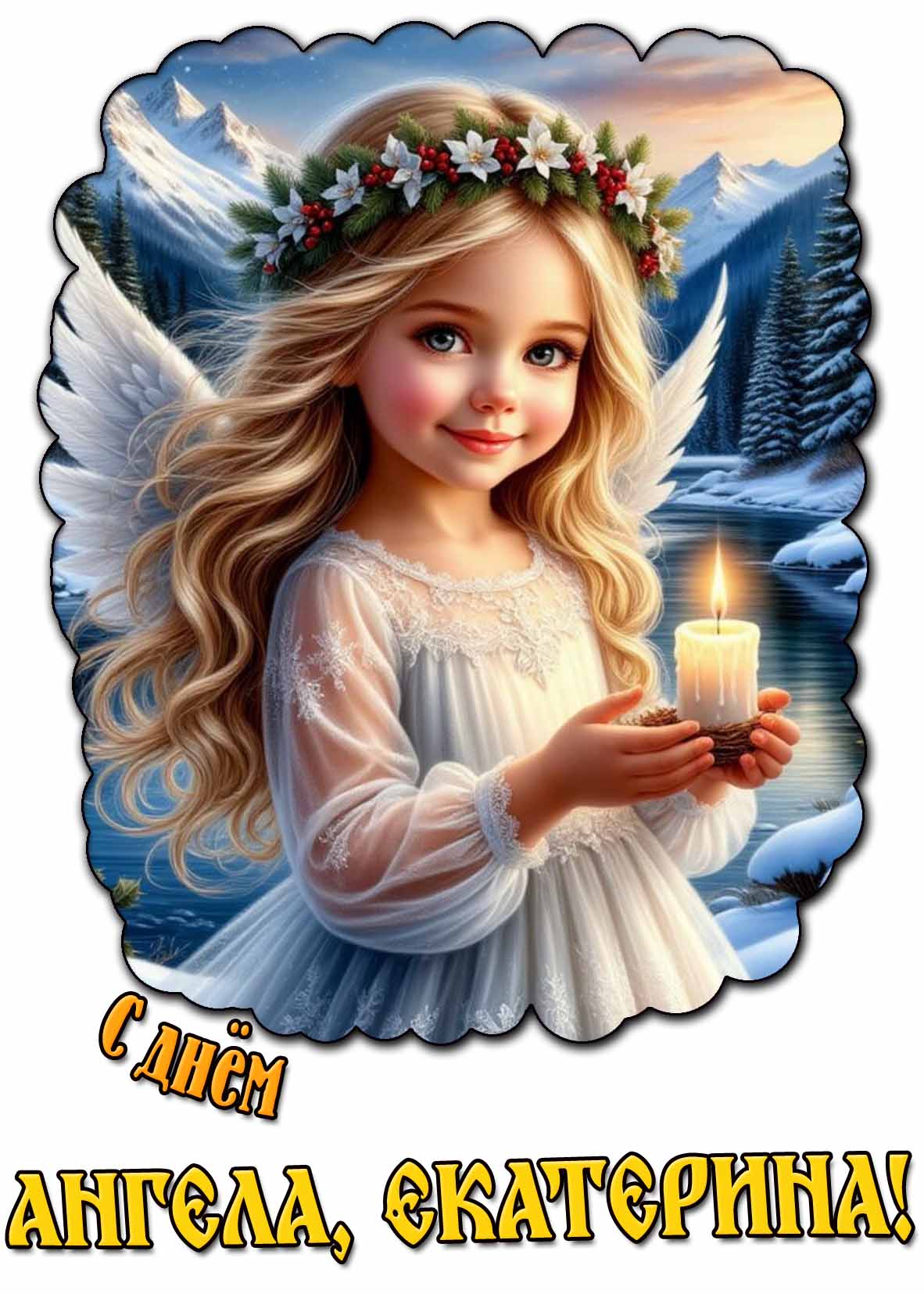 С днём ангела, Екатерина! - красивая открытка со свечой