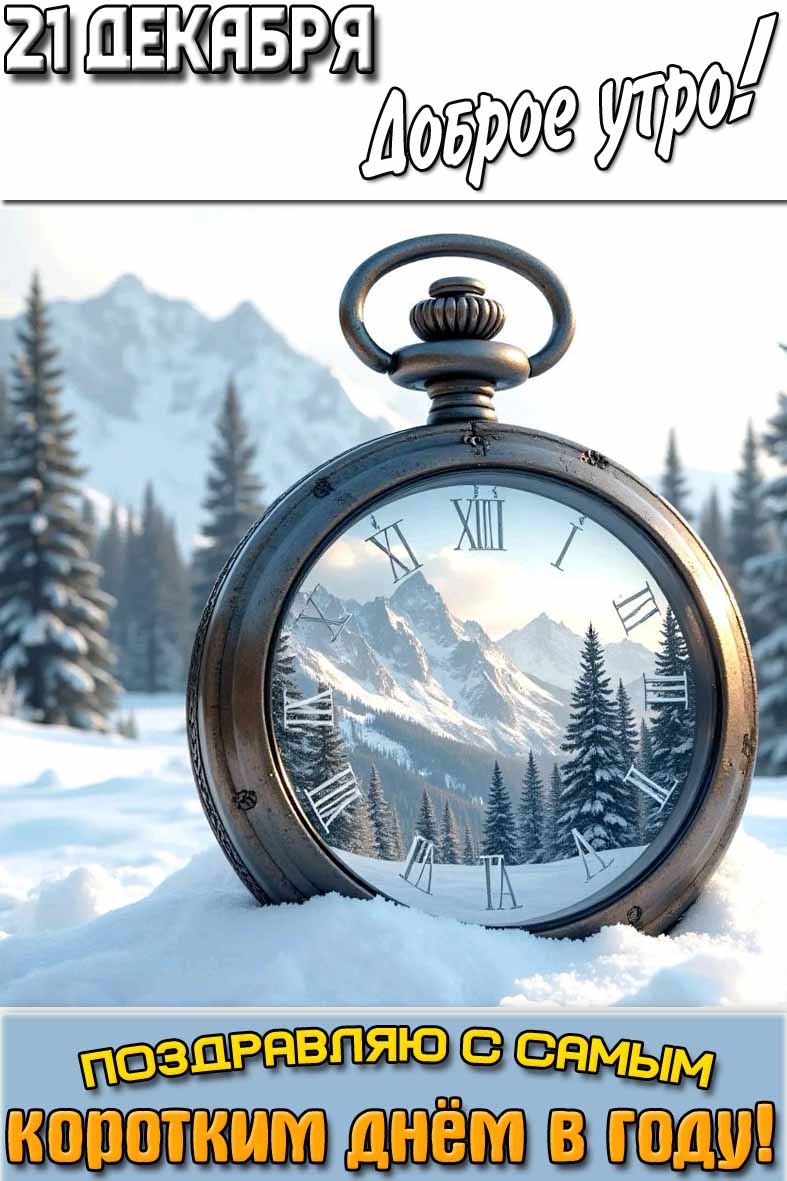 Открытка "21 декабря доброе утро! Поздравляю с самым коротким днём в году!"