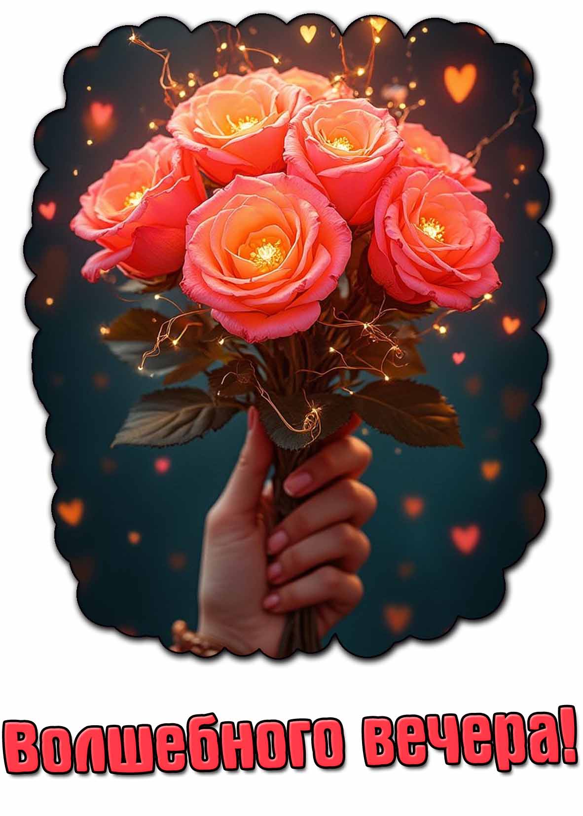 Волшебного вечера! - открытка с розами