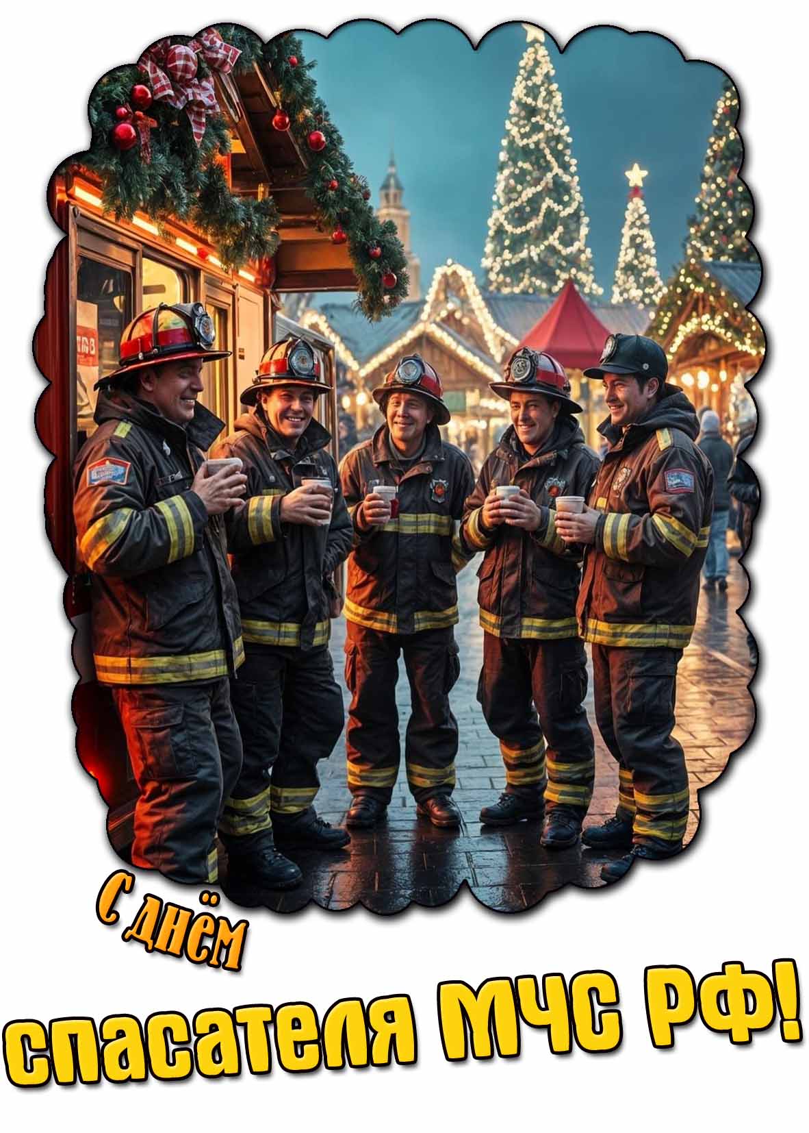 Новогодняя открытка с днём спасателя МЧС России