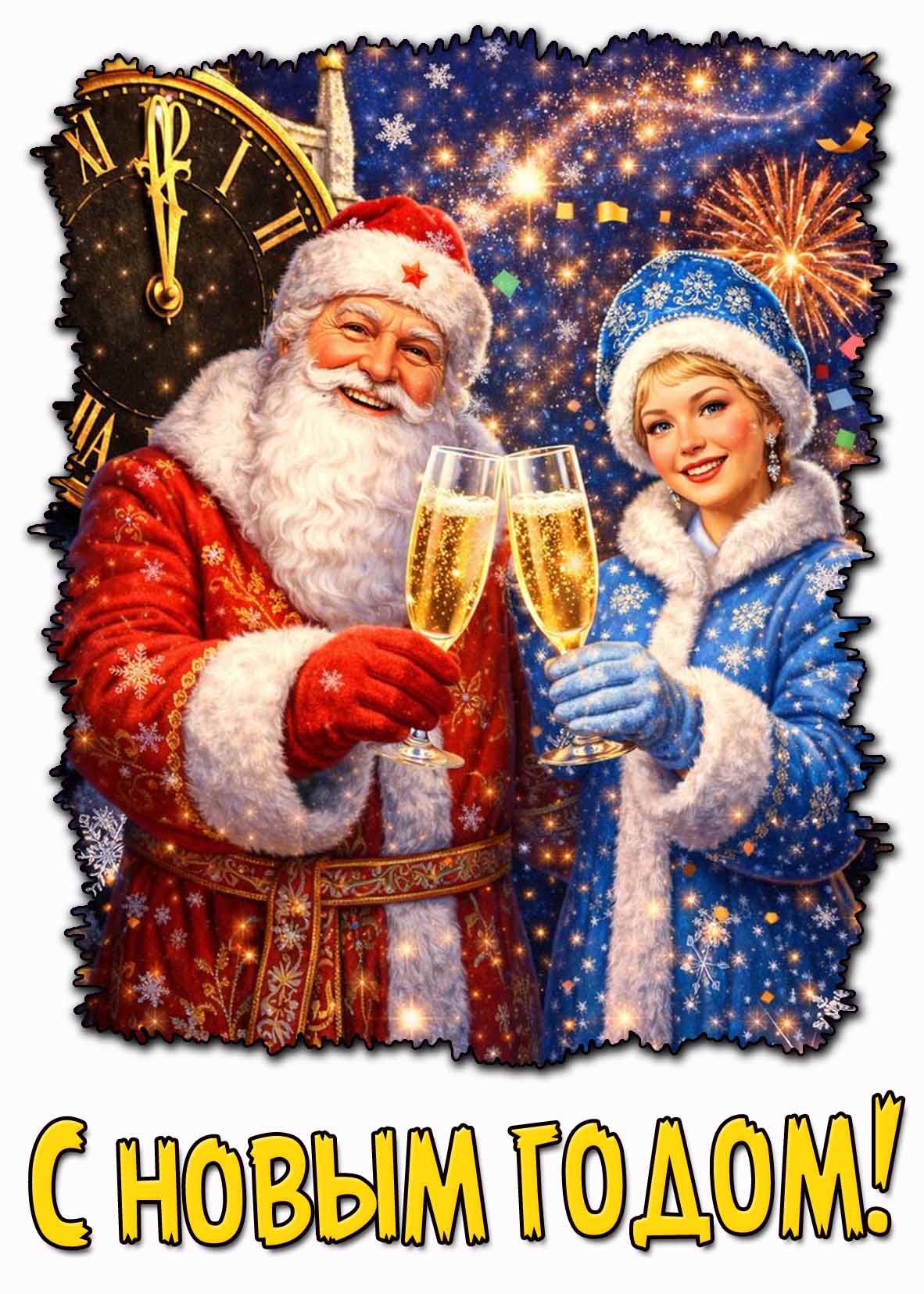 Красивая картинка с дедом морозом и снегурочкой на новый год