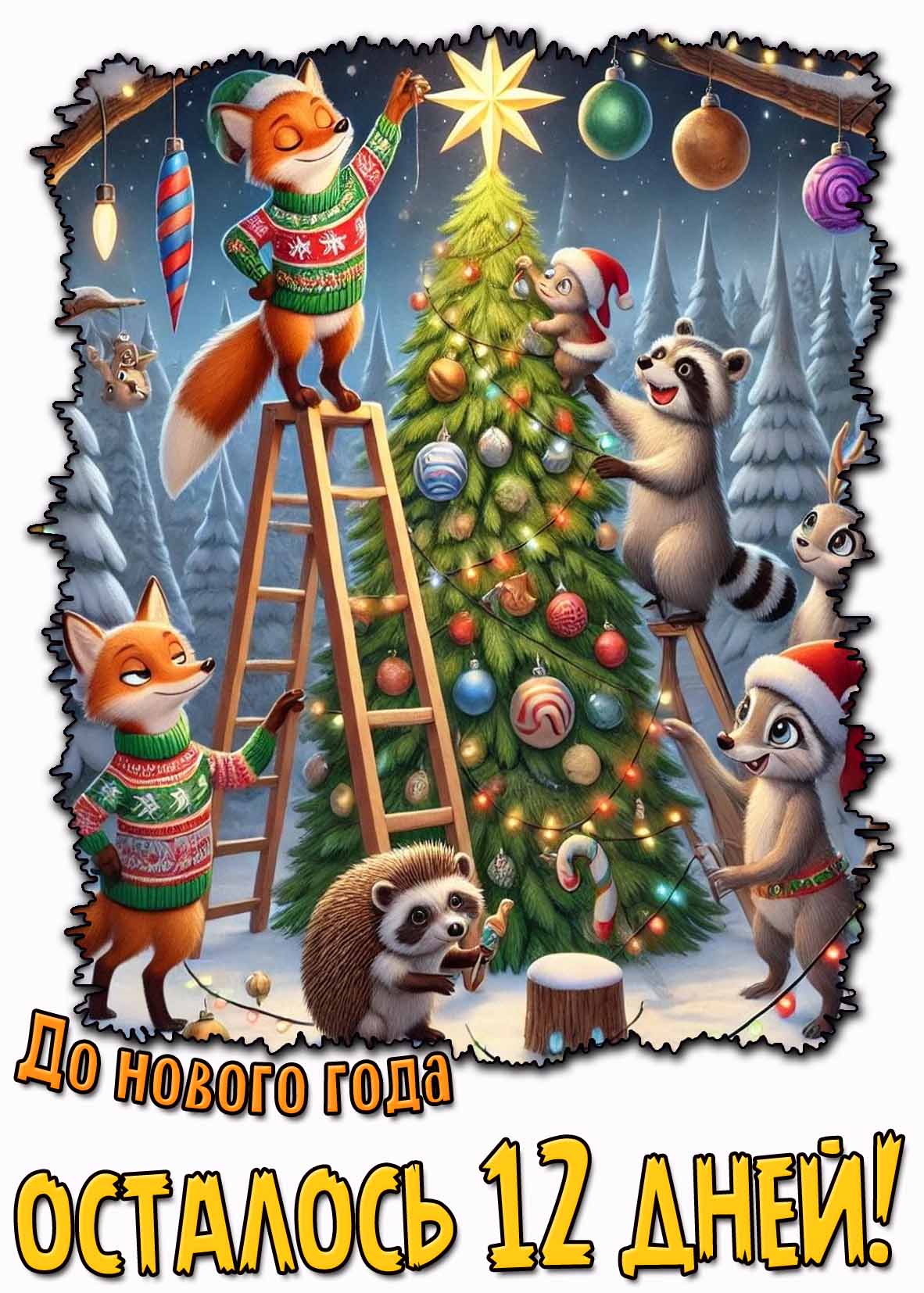 Мультяшная открытка до нового года осталось 12 дней
