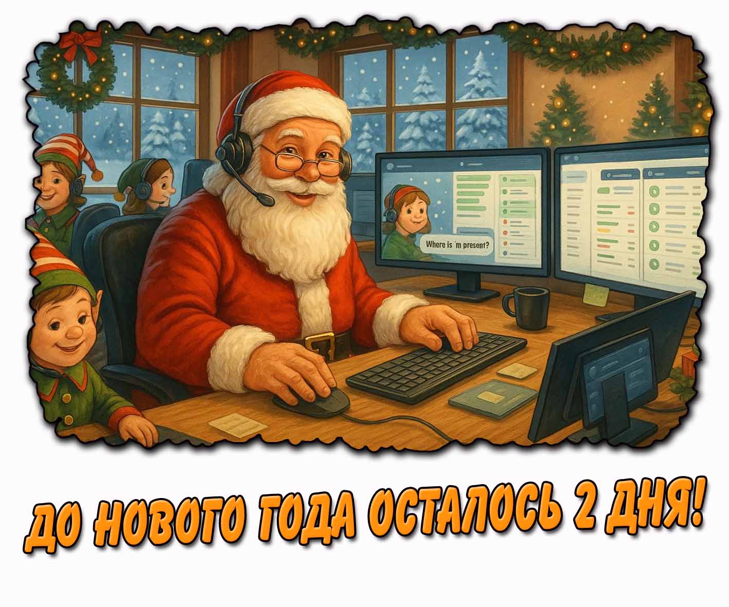 Открытка до нового года осталось 2 дня
