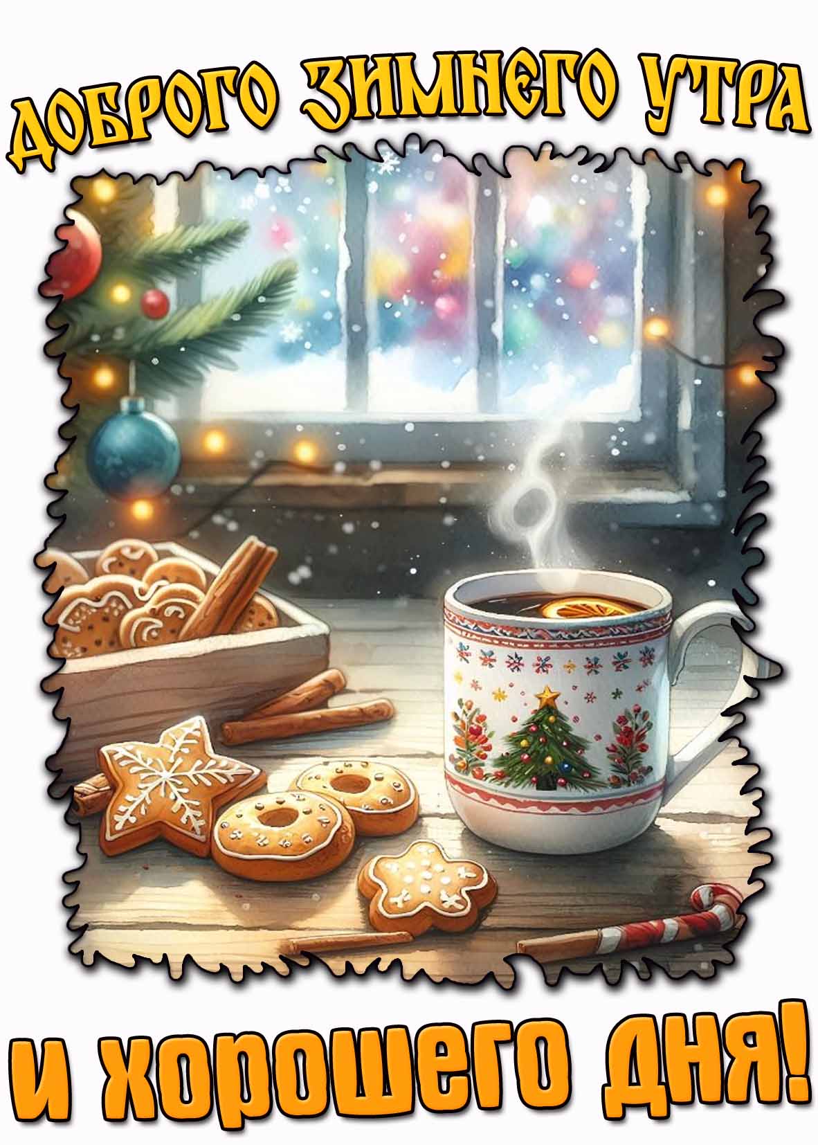 Открытка доброго зимнего утра и хорошего дня