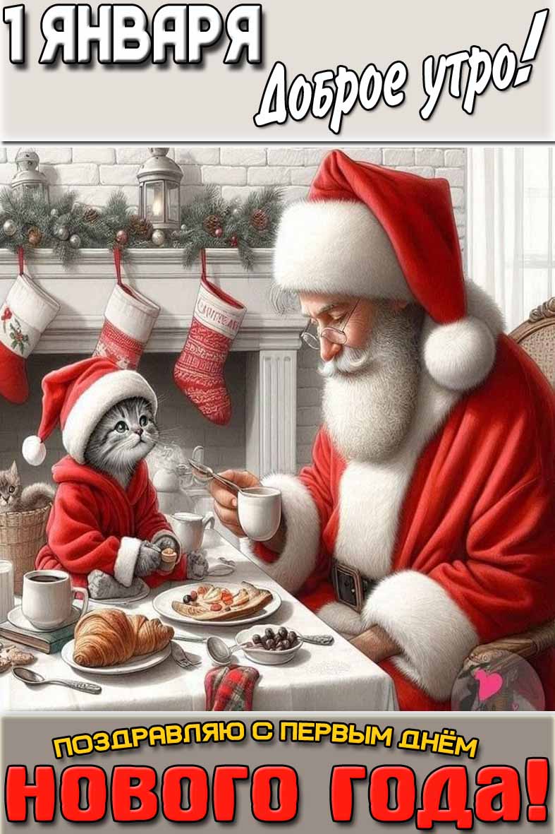 Картинка "1 января доброе утро! Поздравляю с первым днём нового года!"