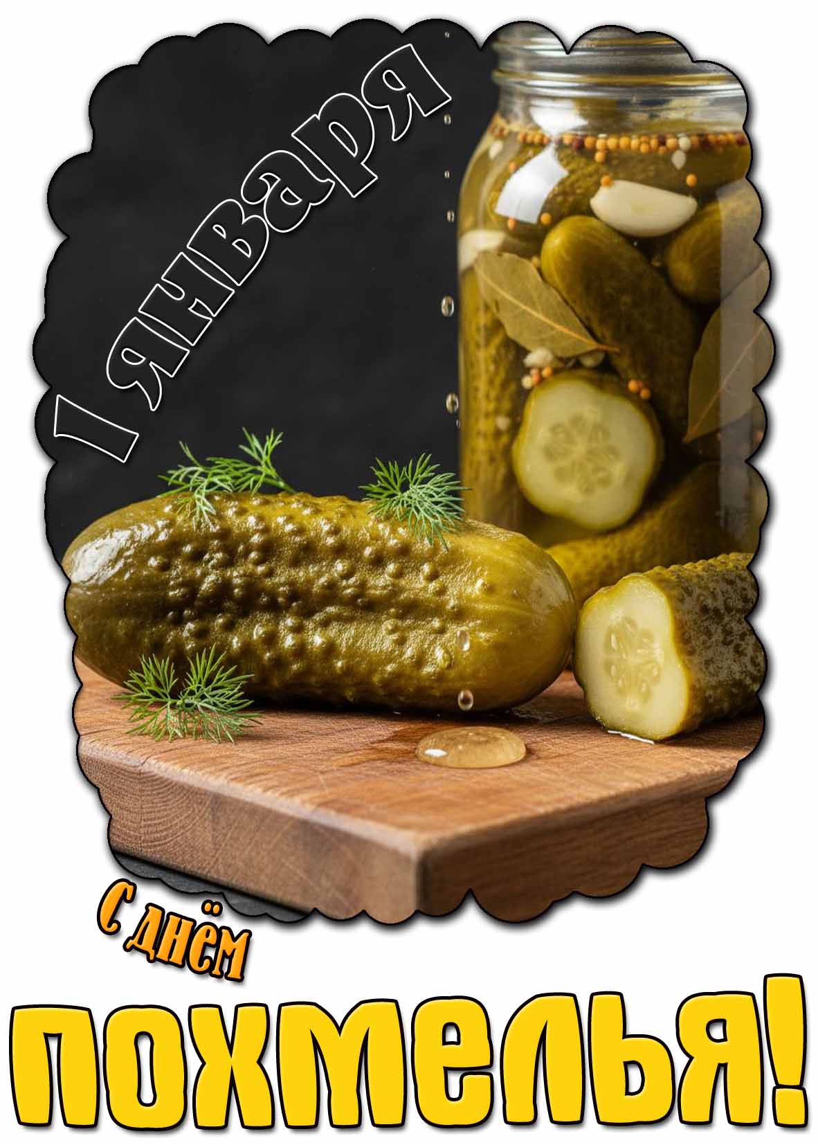 Открытка с солёными огурцами на день похмелья