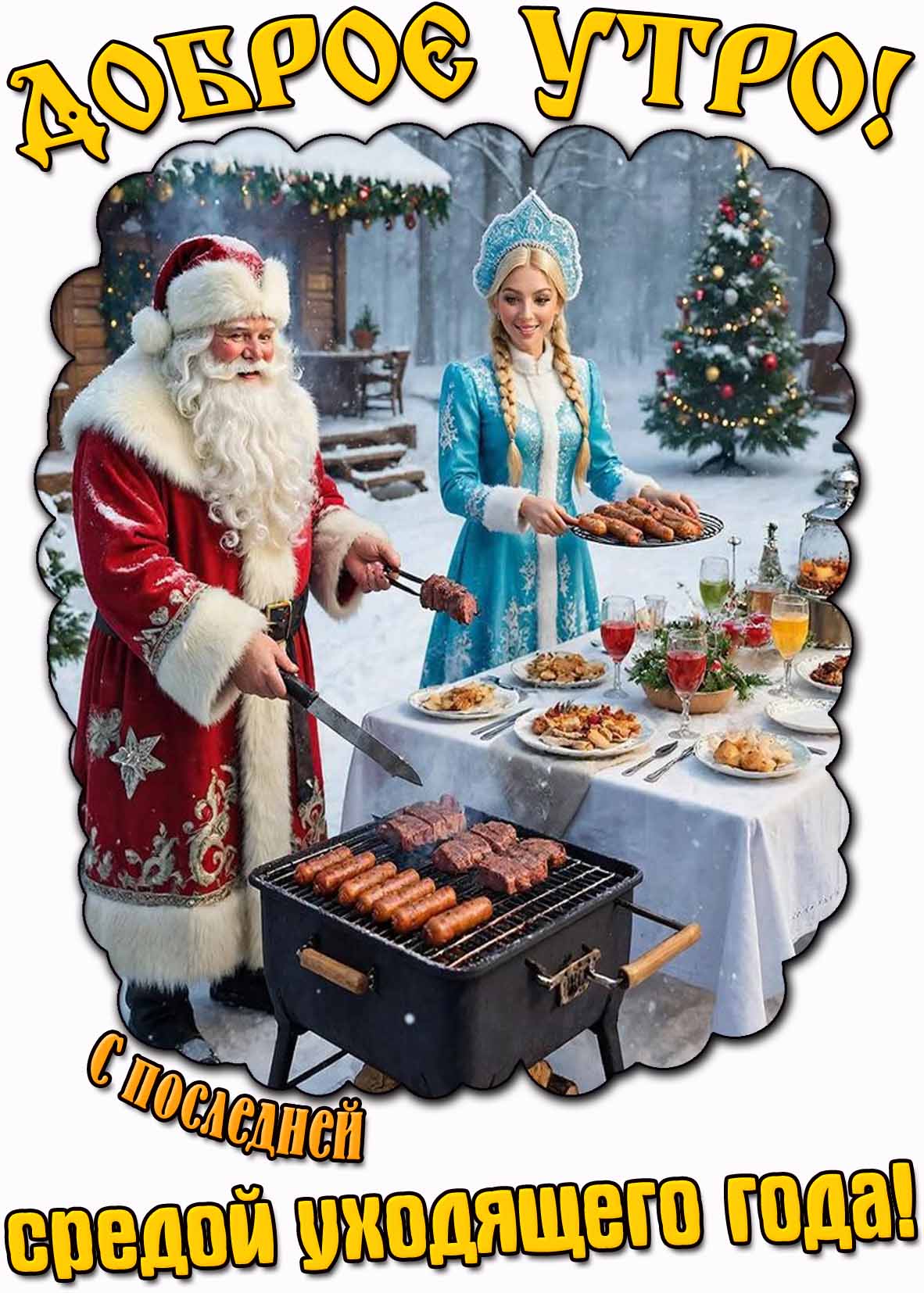 Прикольная открытка "Доброе утро! С последней средой уходящего года!"