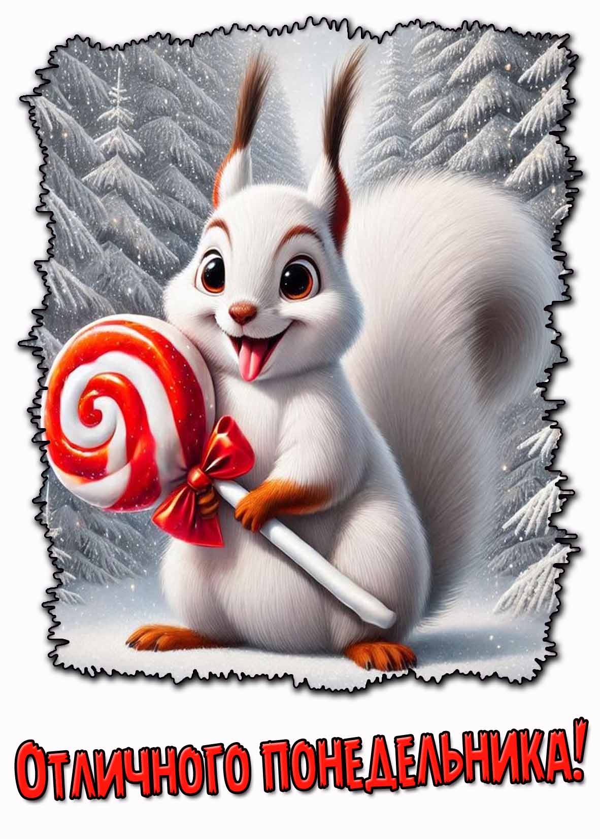 Отличного понедельника! - зимняя открытка с белкой