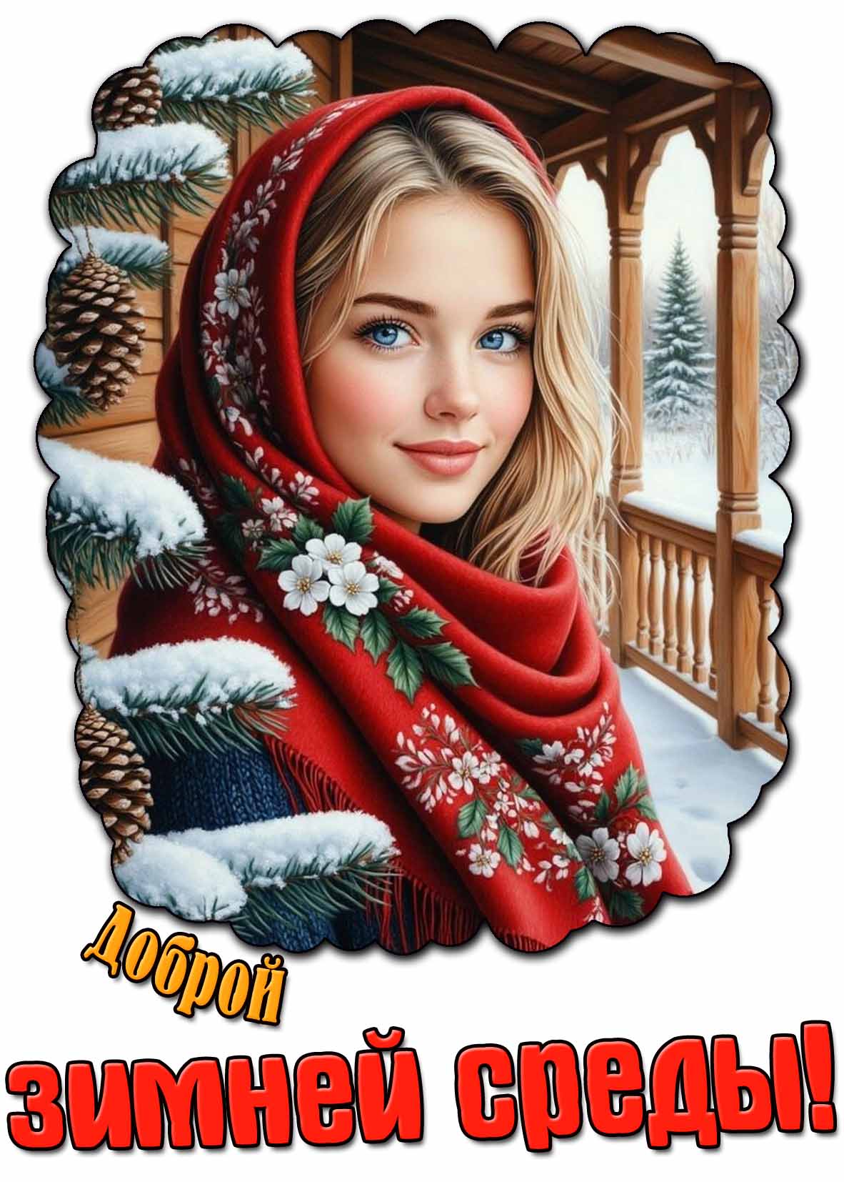 Доброй зимней среды! - открытка с красивой девушкой