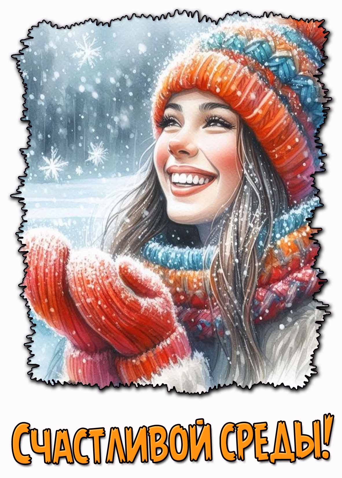 Зимняя открытка для пожелания счастливой среды