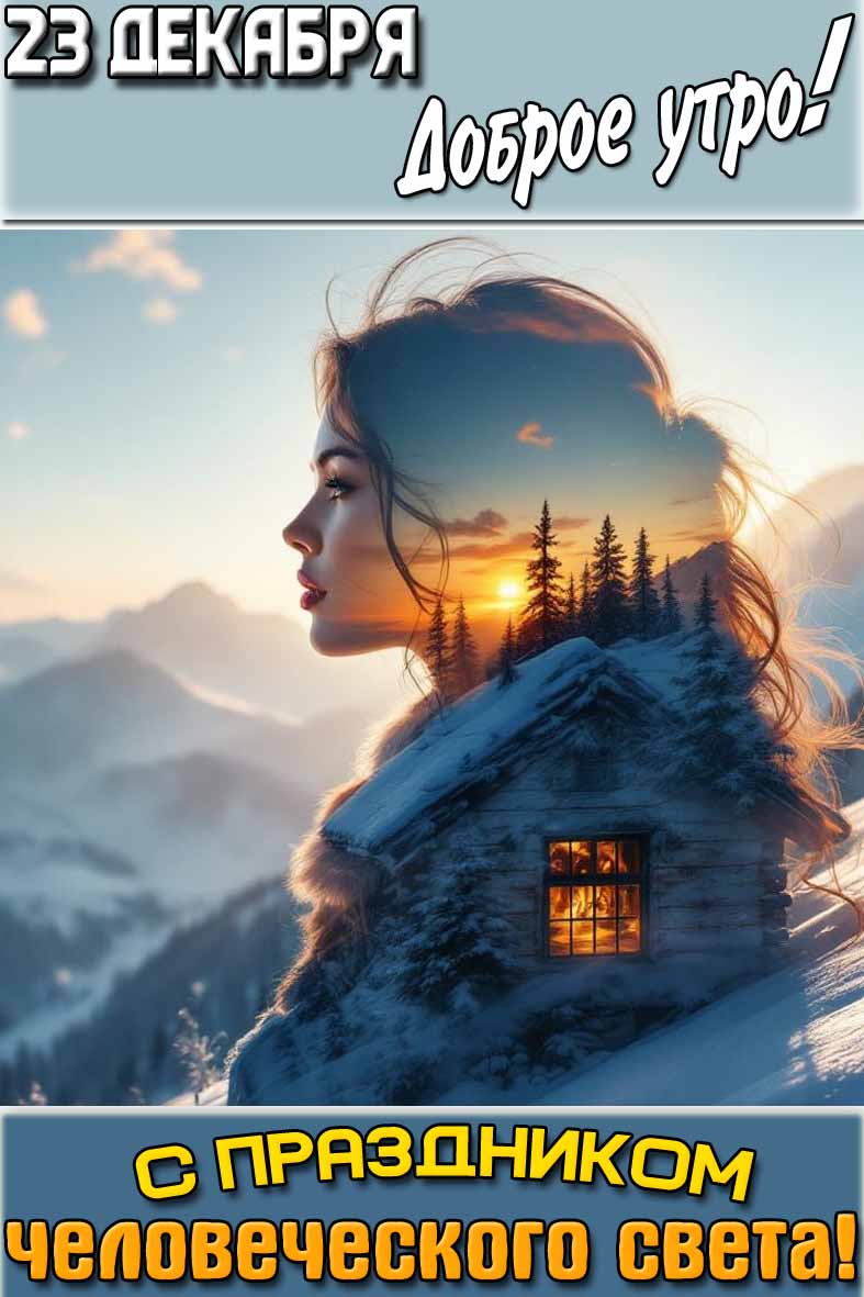 Зимняя картинка "23 декабря доброе утро! С праздником человеческого света!"